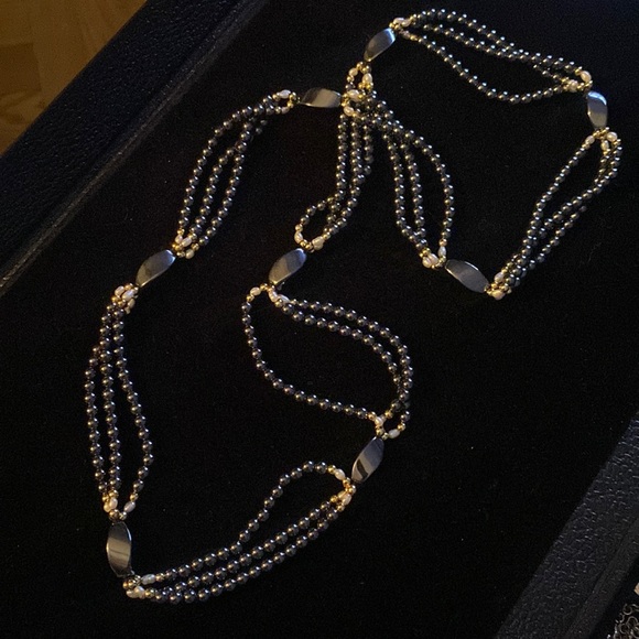 Malachite Freshwater Pearl Gold Triple Strand - Picture 1 of 6